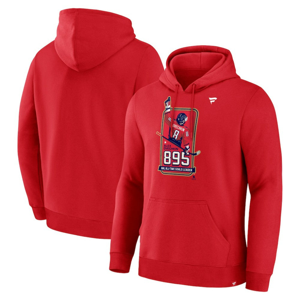 Alexander Ovechkin Washington Capitals Fanatics NHL All-Time Leading Goal Scorer 895 Logo Pullover Hoodie - Athletic Red - NHL