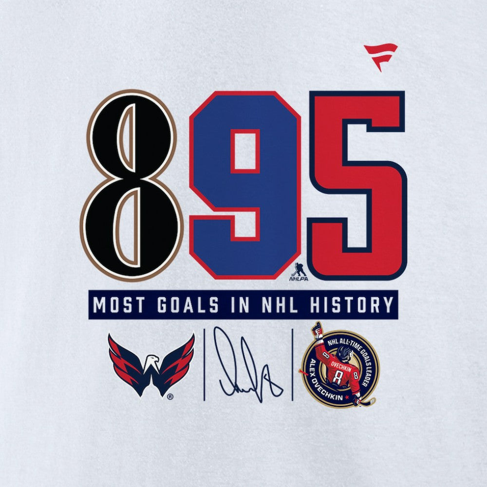 Alexander Ovechkin Washington Capitals NHL All-Time Leading Goal Scorer 895 T-Shirt - White - NHL