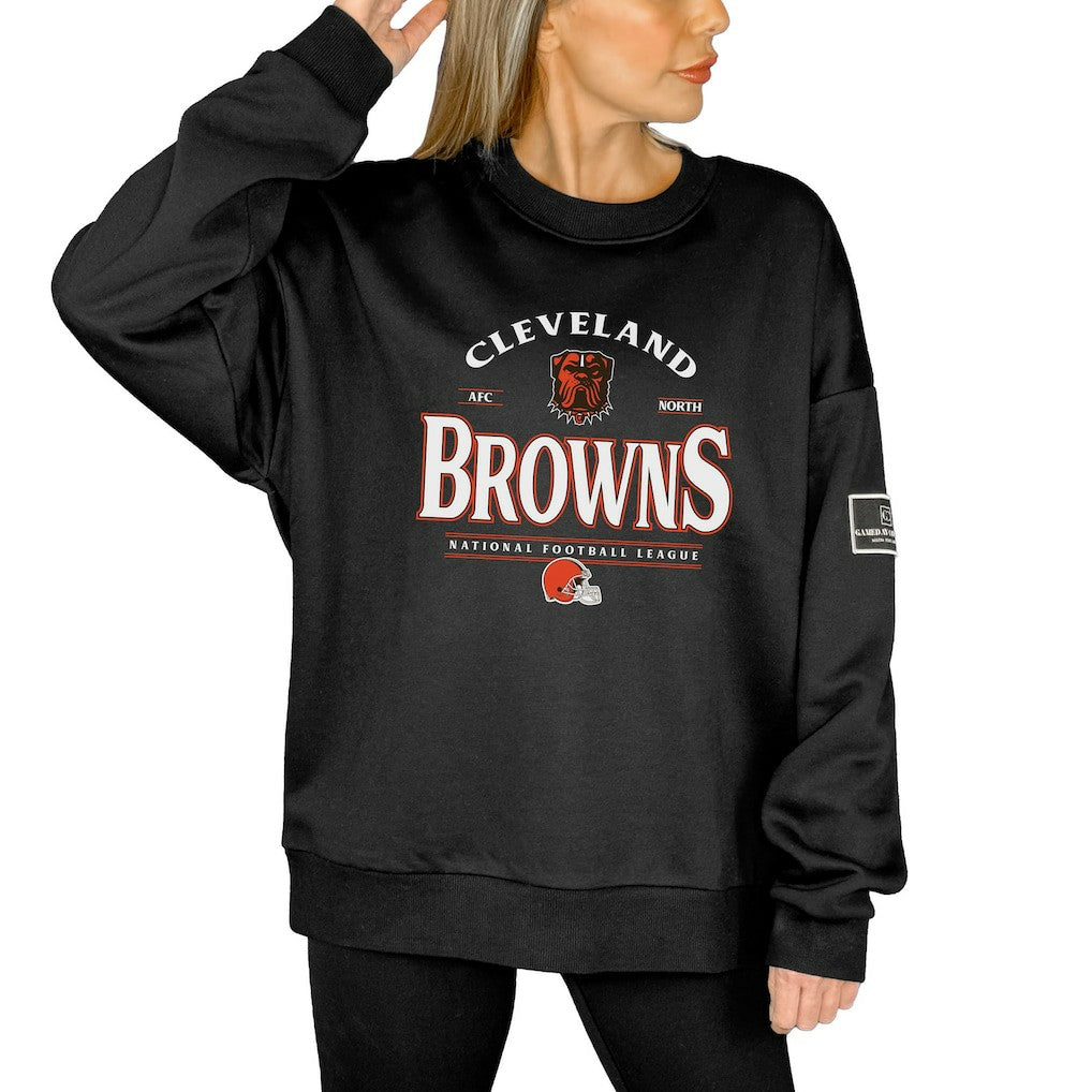 Cleveland Browns Gameday Couture Women's Oversized Players Only Black Label Pullover Sweatshirt Black | NFL