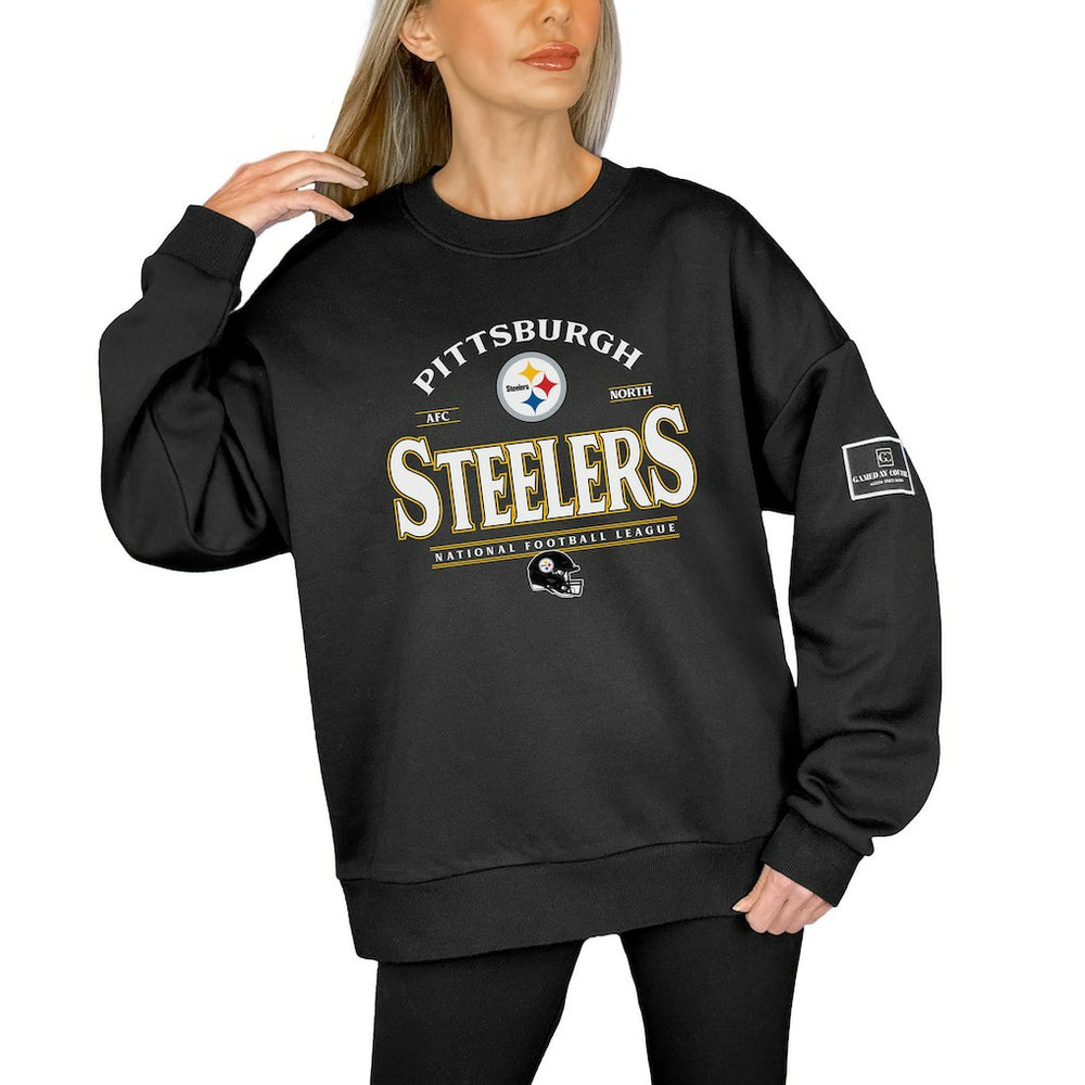 Pittsburgh Steelers Gameday Couture Women's Oversized Players Only Black Label Pullover Sweatshirt Black | NFL