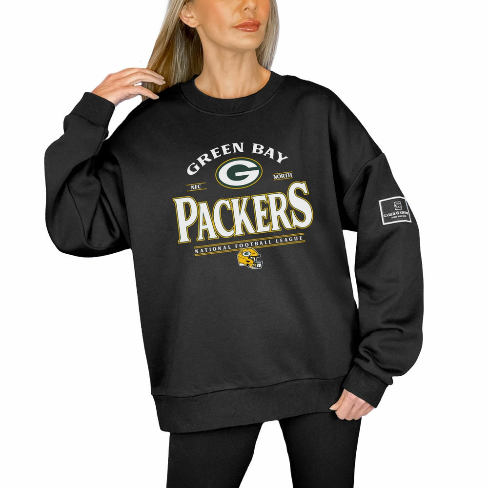 Green Bay Packers Gameday Couture Women's Oversized Players Only Black Label Pullover Sweatshirt Black | NFL