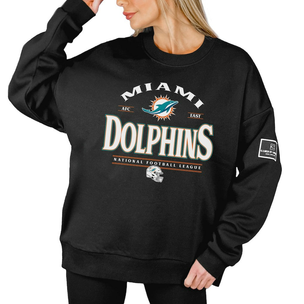 Miami Dolphins Gameday Couture Women's Oversized Players Only Black Label Pullover Sweatshirt Black | NFL