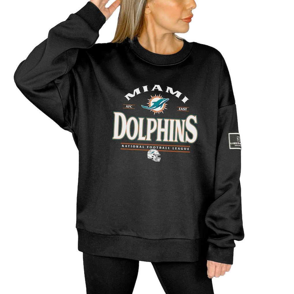 Miami Dolphins Gameday Couture Women's Oversized Players Only Black Label Pullover Sweatshirt Black | NFL