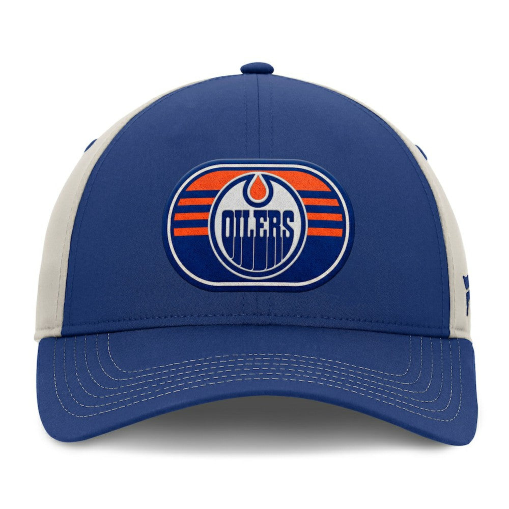 Edmonton Oilers Fanatics 2025 Stanley Cup Playoffs Locker Room Trucker Adjustable Hat - Royal/Gray - NHL