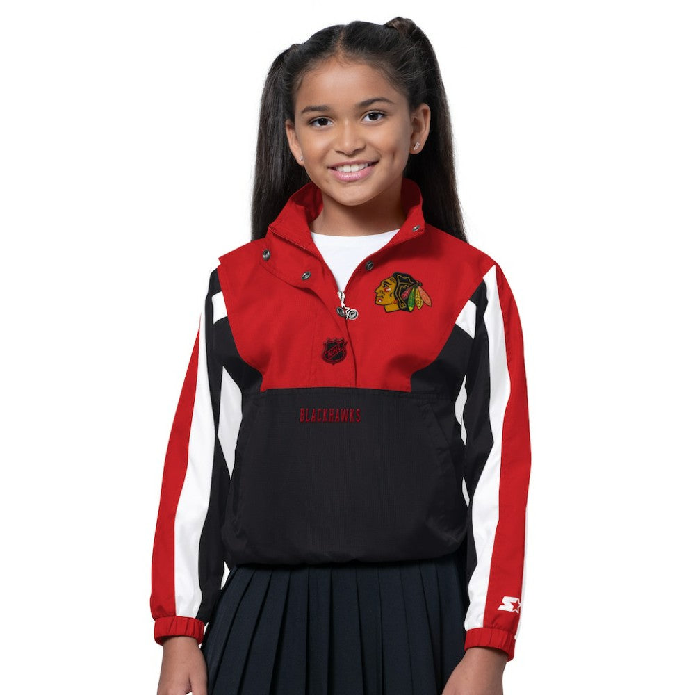 Chicago Blackhawks Starter Girls Key Player Half Zip Jacket - Black/Red - NHL
