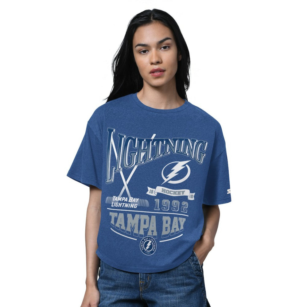Tampa Bay Lightning Starter Women's Oversized Hall of Fame T-Shirt - Heather Blue - NHL