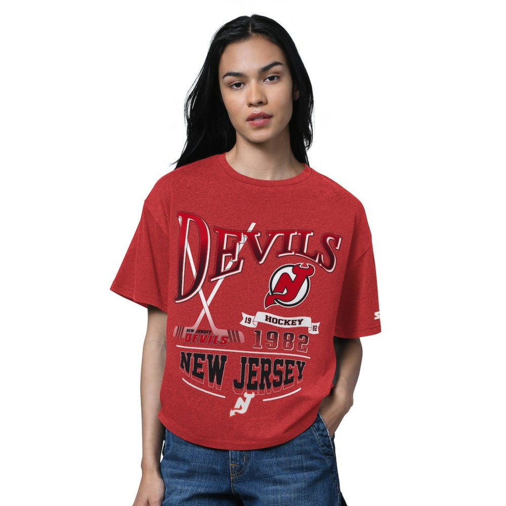 New Jersey Devils Starter Women's Oversized Hall of Fame T-Shirt - Heather Red - NHL