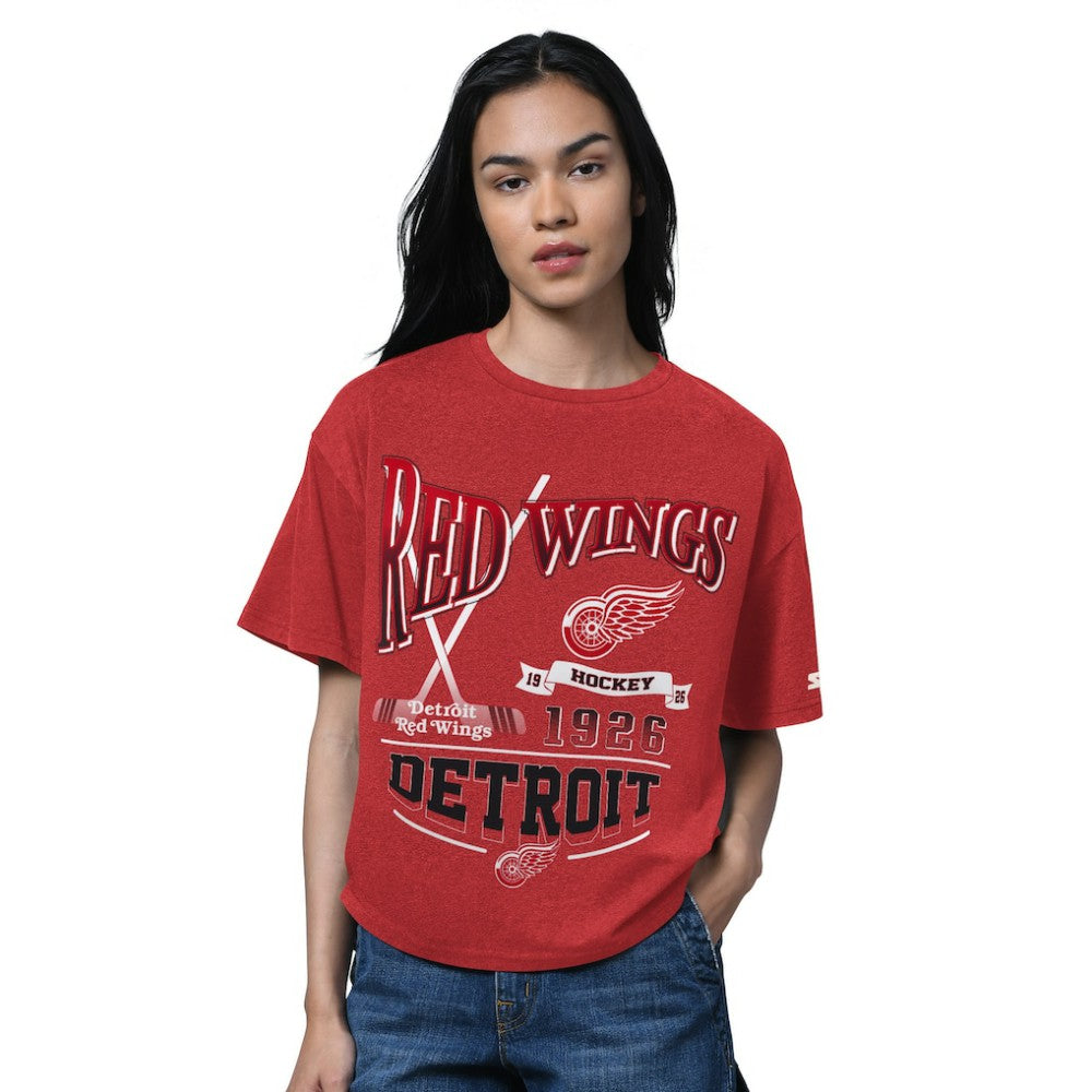 Detroit Red Wings Starter Women's Oversized Hall of Fame T-Shirt - Heather Red - NHL
