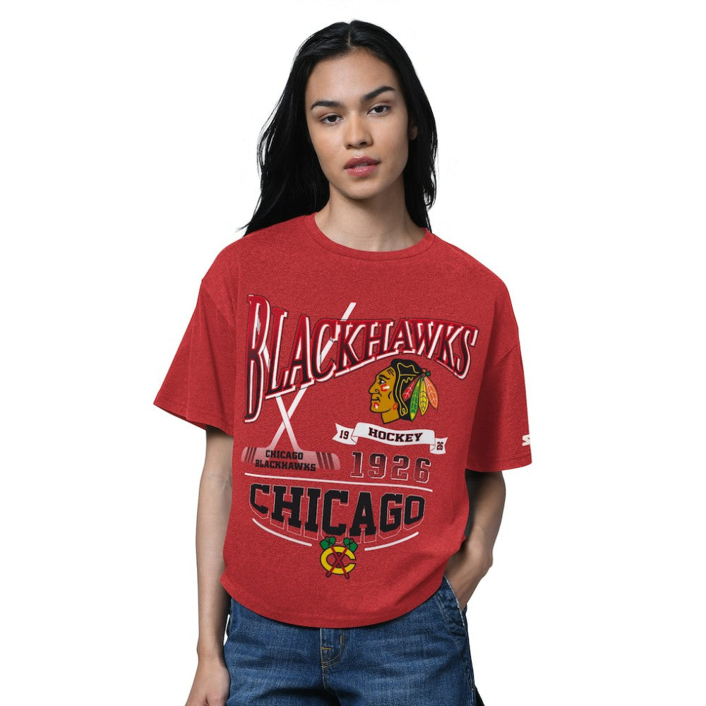 Chicago Blackhawks Starter Women's Oversized Hall of Fame T-Shirt - Heather Red - NHL