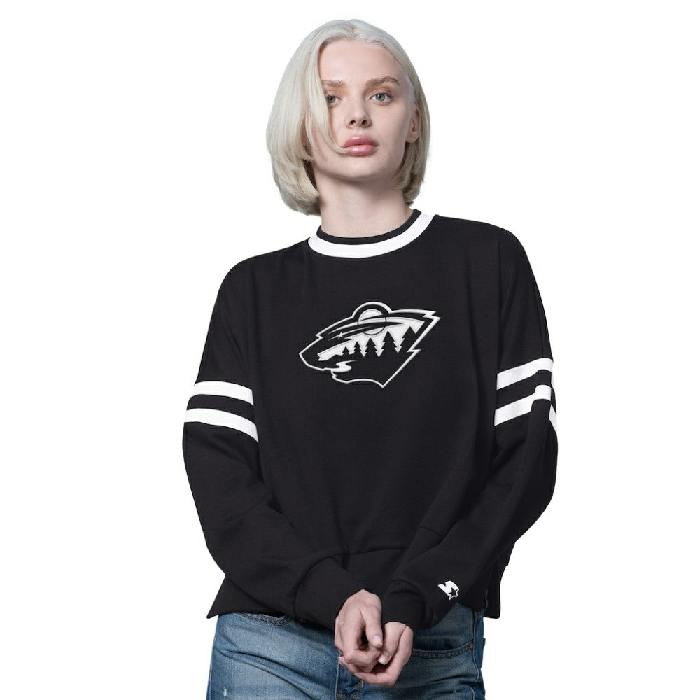 Minnesota Wild Starter Women's Rally Fleece Cropped Sweatshirt - Black - NHL