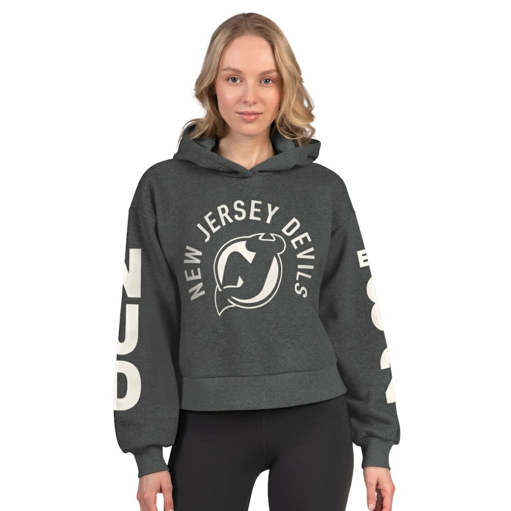 New Jersey Devils Starter Women's Star Player Cropped Fleece Hoodie - Heather Charcoal - NHL