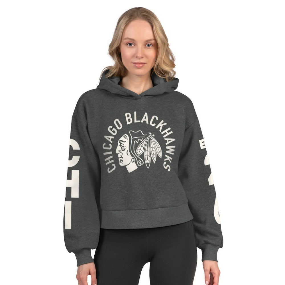Chicago Blackhawks Starter Women's Star Player Cropped Fleece Hoodie - Heather Charcoal - NHL