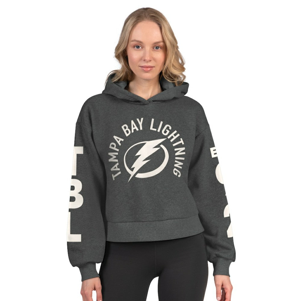 Tampa Bay Lightning Starter Women's Star Player Cropped Fleece Hoodie - Heather Charcoal - NHL