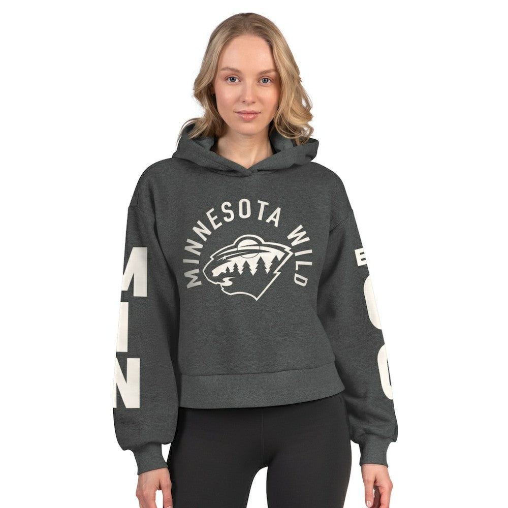 Minnesota Wild Starter Women's Star Player Cropped Fleece Hoodie - Heather Charcoal - NHL