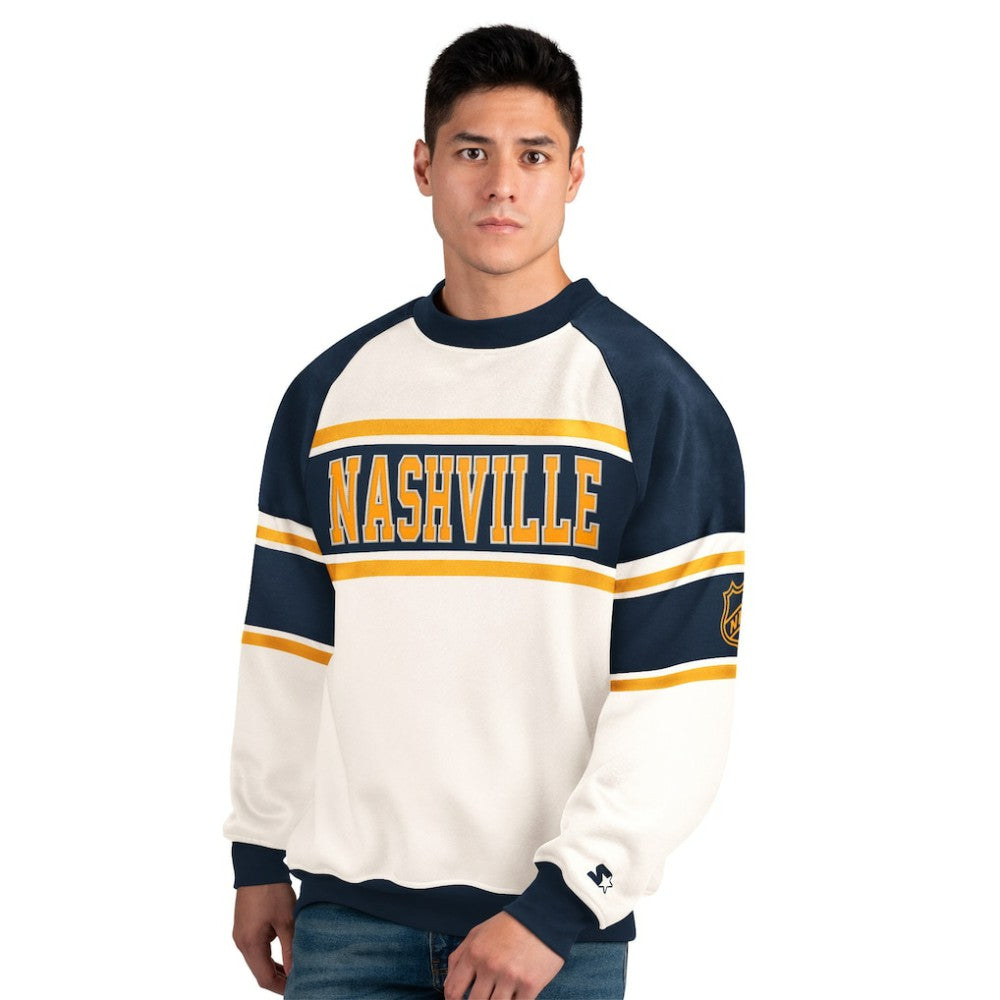 Nashville Predators Starter Male Adult Defense Fleece Crewneck Sweatshirt - White - NHL
