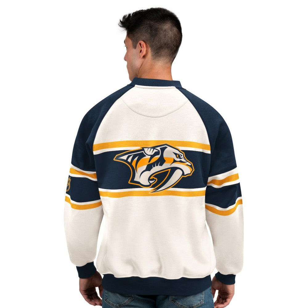 Nashville Predators Starter Male Adult Defense Fleece Crewneck Sweatshirt - White - NHL