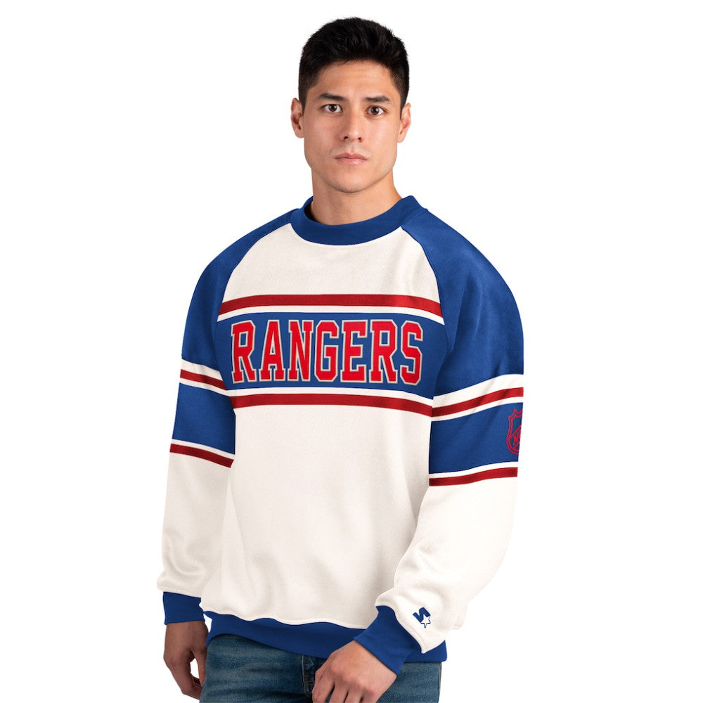 New York Rangers Starter Male Adult Defense Fleece Crewneck Sweatshirt - White - NHL