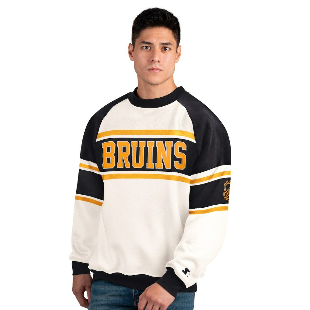 Boston Bruins Starter Male Adult Defense Fleece Crewneck Sweatshirt - White - NHL