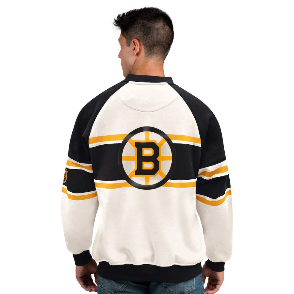 Boston Bruins Starter Male Adult Defense Fleece Crewneck Sweatshirt - White - NHL
