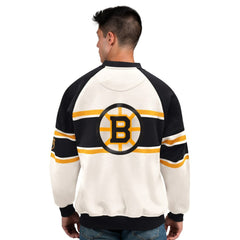 Boston Bruins Starter Male Adult Defense Fleece Crewneck Sweatshirt - White - NHL