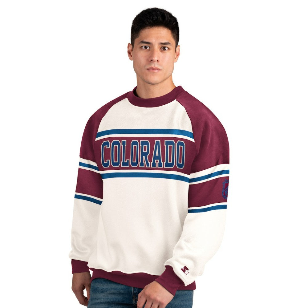 Colorado Avalanche Starter Male Adult Defense Fleece Crewneck Sweatshirt - White - NHL