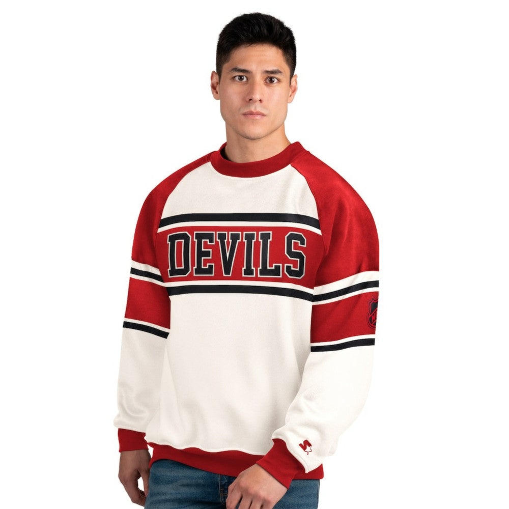 New Jersey Devils Starter Male Adult Defense Fleece Crewneck Sweatshirt - White - NHL