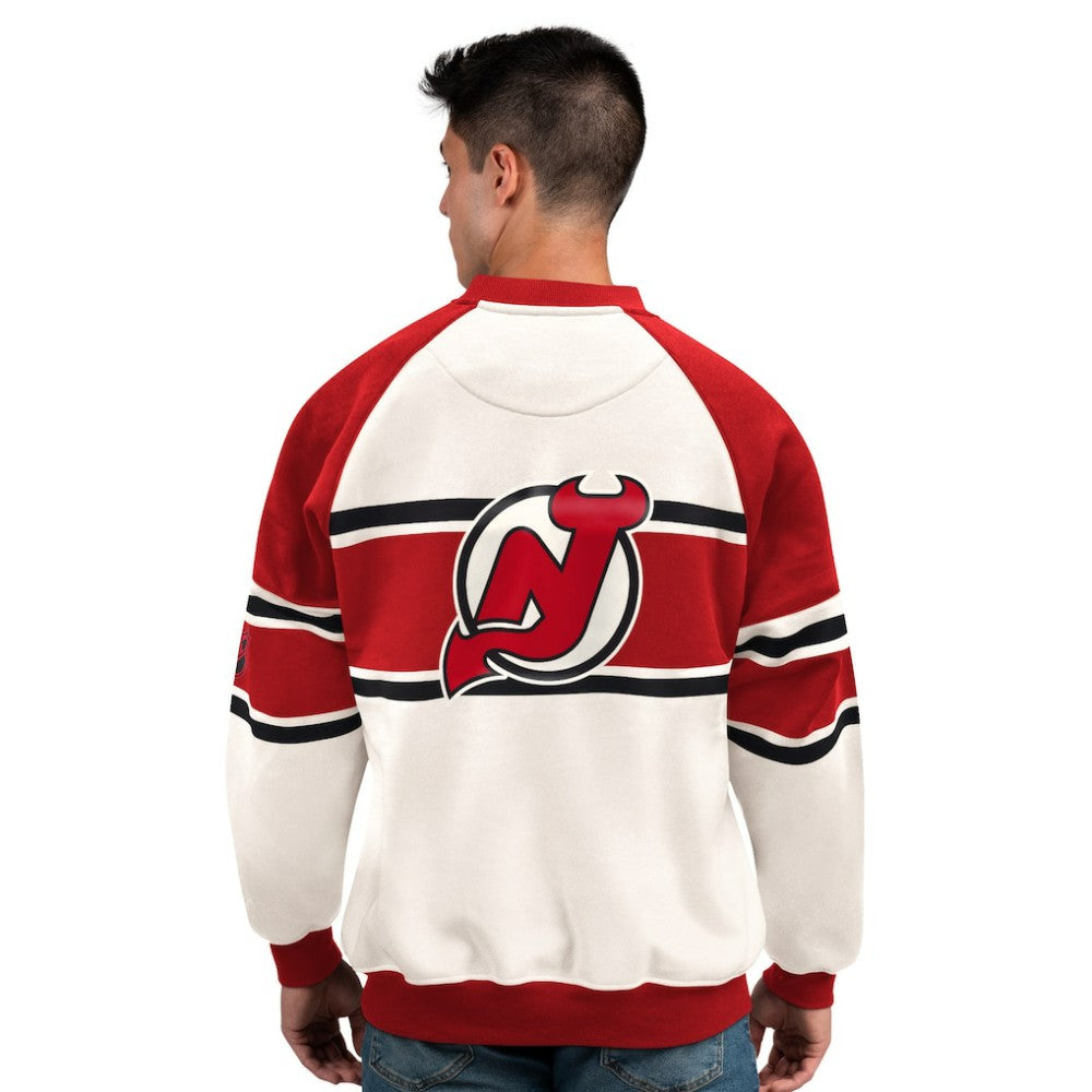 New Jersey Devils Starter Male Adult Defense Fleece Crewneck Sweatshirt - White - NHL