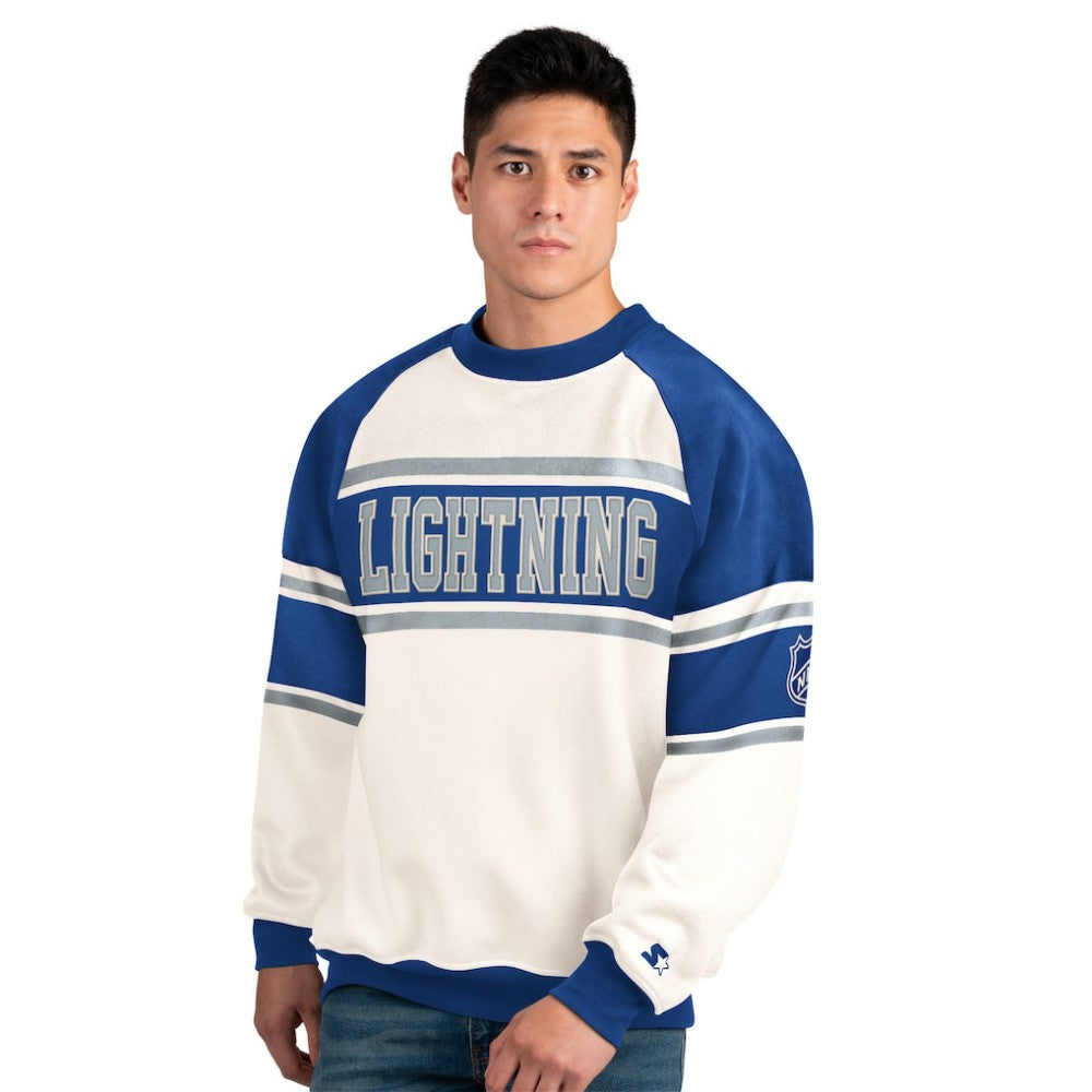Tampa Bay Lightning Starter Male Adult Defense Fleece Crewneck Sweatshirt - White - NHL