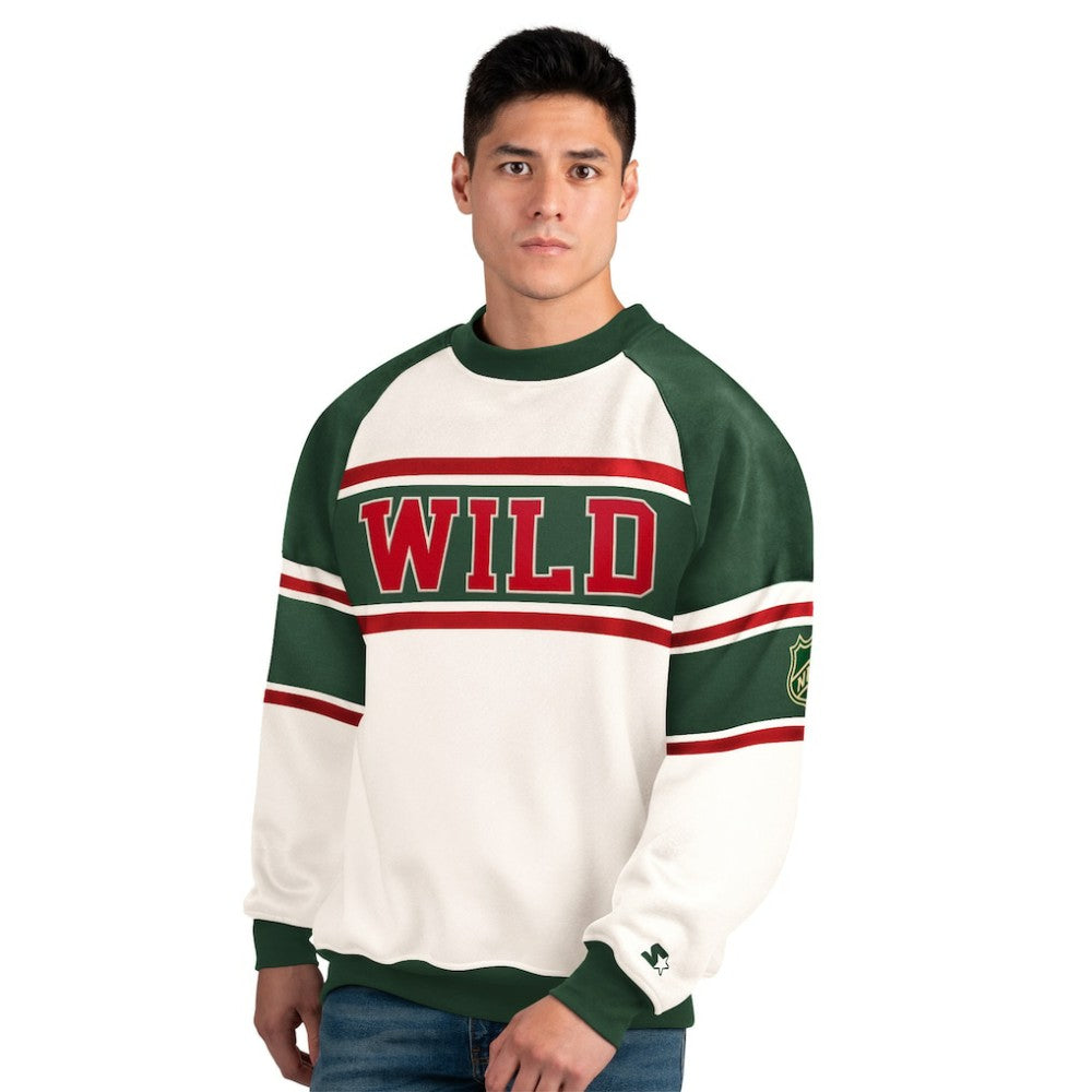Minnesota Wild Starter Male Adult Defense Fleece Crewneck Sweatshirt - White - NHL