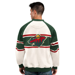 Minnesota Wild Starter Male Adult Defense Fleece Crewneck Sweatshirt - White - NHL