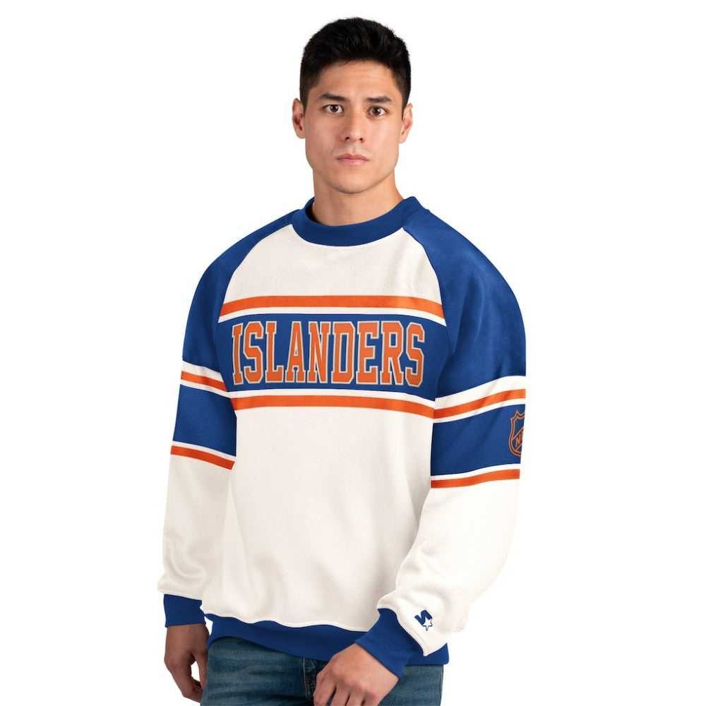New York Islanders Starter Male Adult Defense Fleece Crewneck Sweatshirt - White - NHL