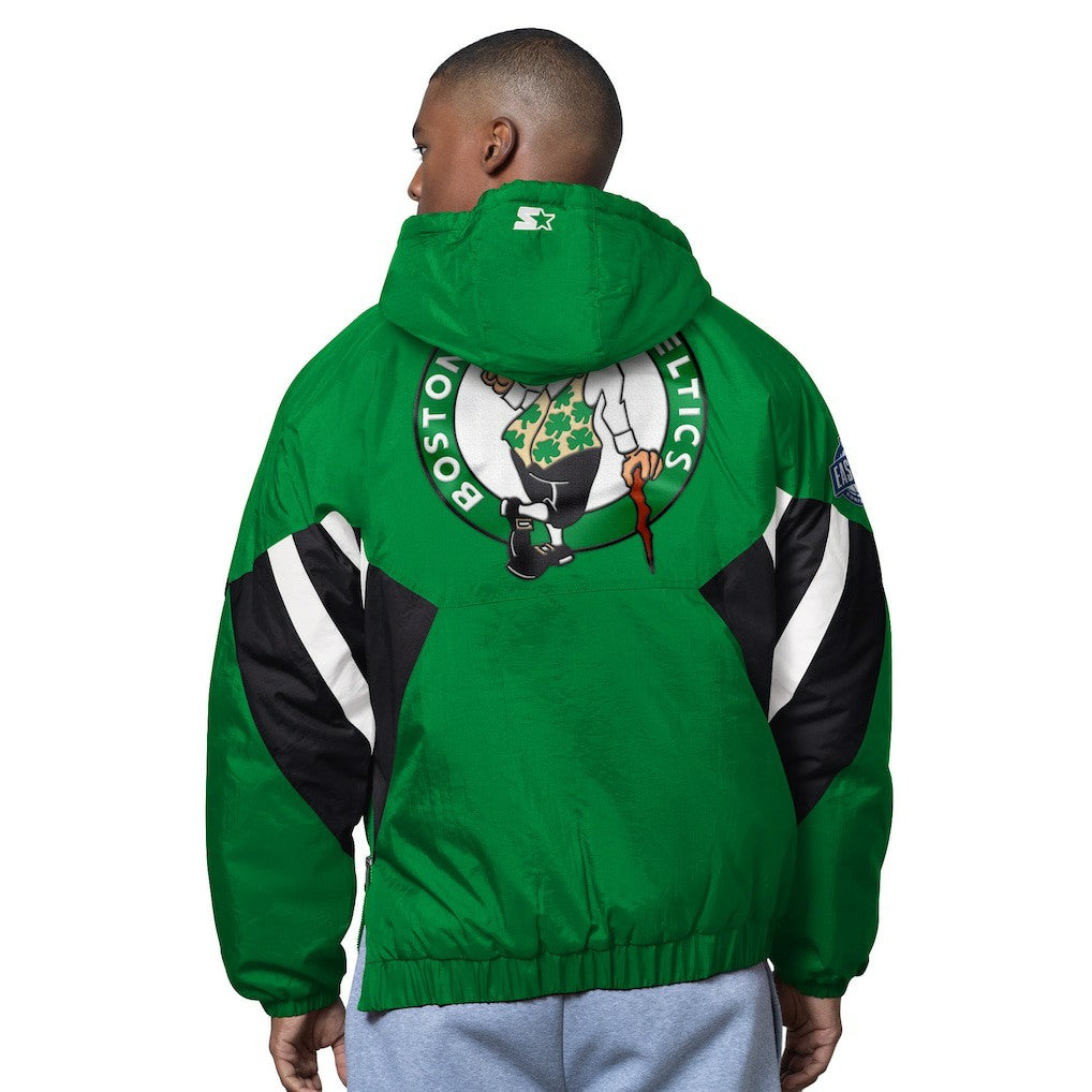 Boston Celtics Starter The Line Up Oxford Crinkle Half-Zip Hooded Jacket Green - NBA