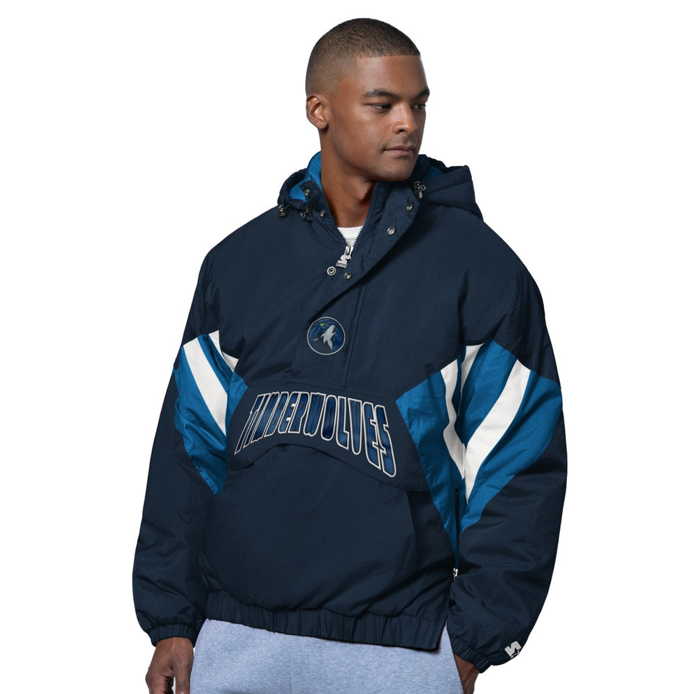 Minnesota Timberwolves Starter The Line Up Oxford Crinkle Half-Zip Hooded Jacket Blue - NBA