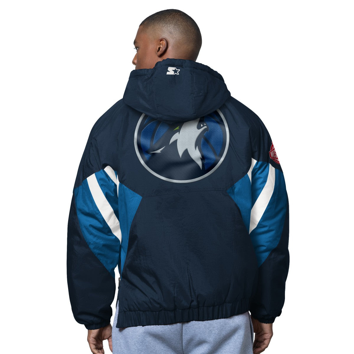 Minnesota Timberwolves Starter The Line Up Oxford Crinkle Half-Zip Hooded Jacket Blue - NBA