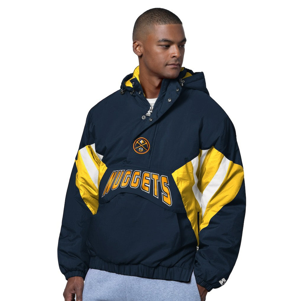 Denver Nuggets Starter The Line Up Oxford Crinkle Half-Zip Hooded Jacket Navy - NBA
