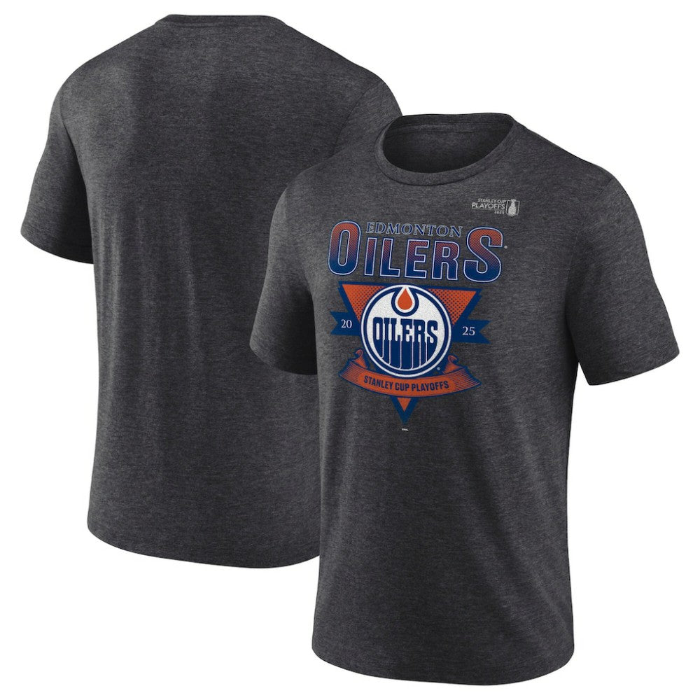 Edmonton Oilers Fanatics 2025 Stanley Cup Playoffs Crossbar Tri-Blend T-Shirt - Heather Charcoal - NHL