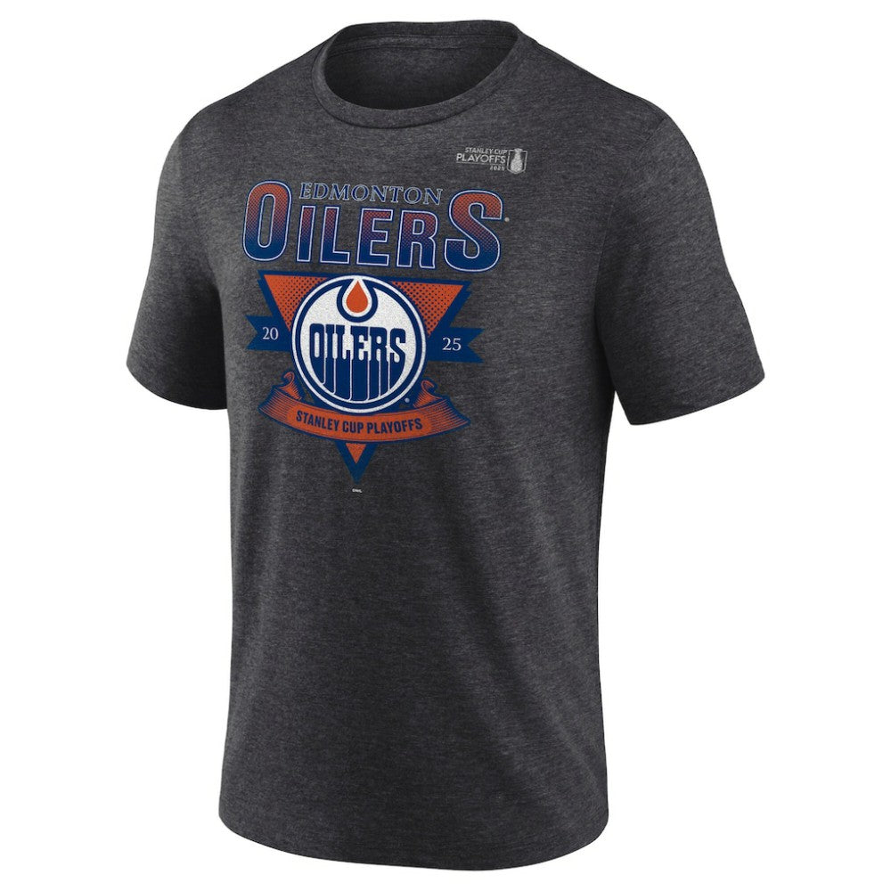 Edmonton Oilers Fanatics 2025 Stanley Cup Playoffs Crossbar Tri-Blend T-Shirt - Heather Charcoal - NHL