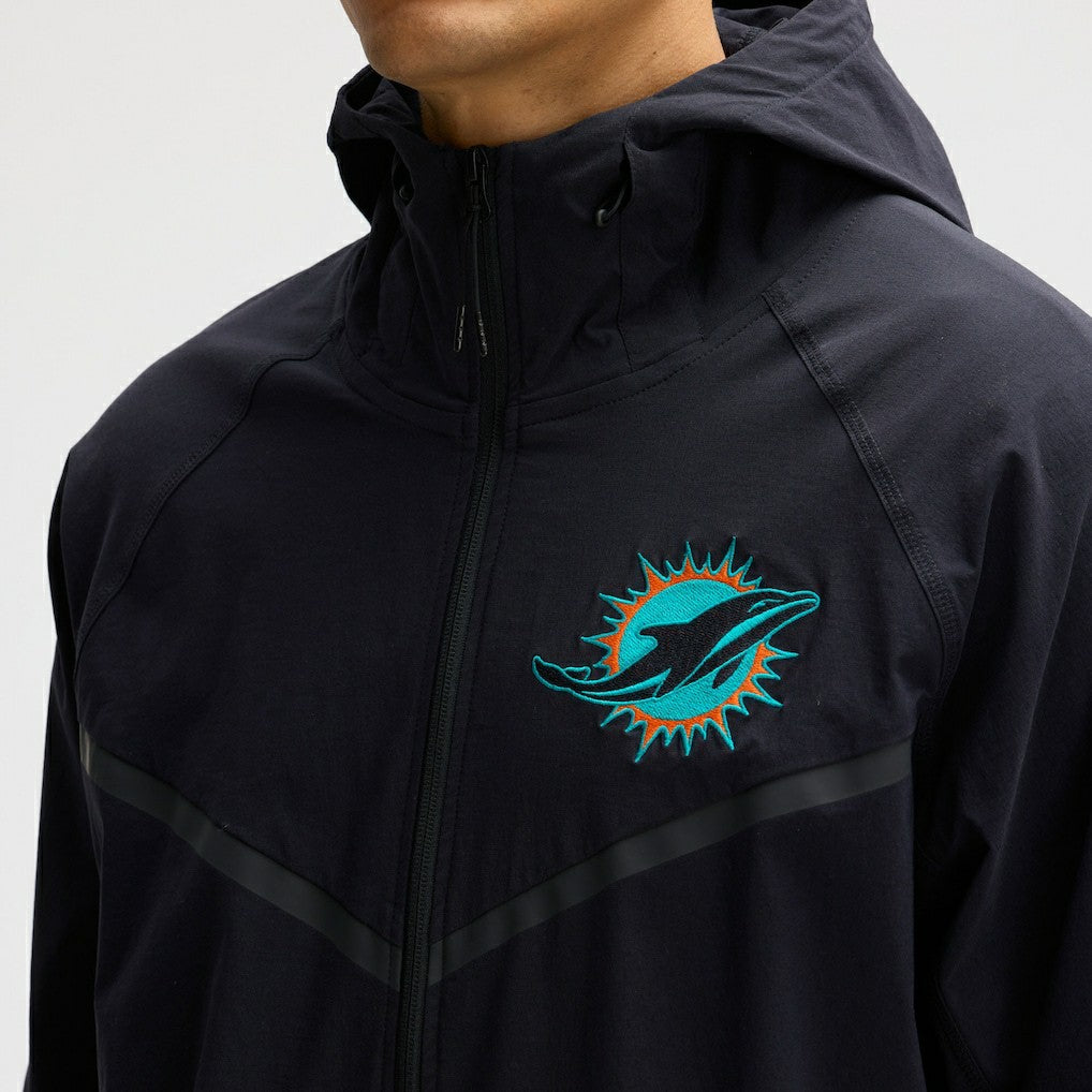 Miami Dolphins 2025 Rivalries Collection Tech Raglan Full-Zip Jacket Pitch Blue | Nike for Sale