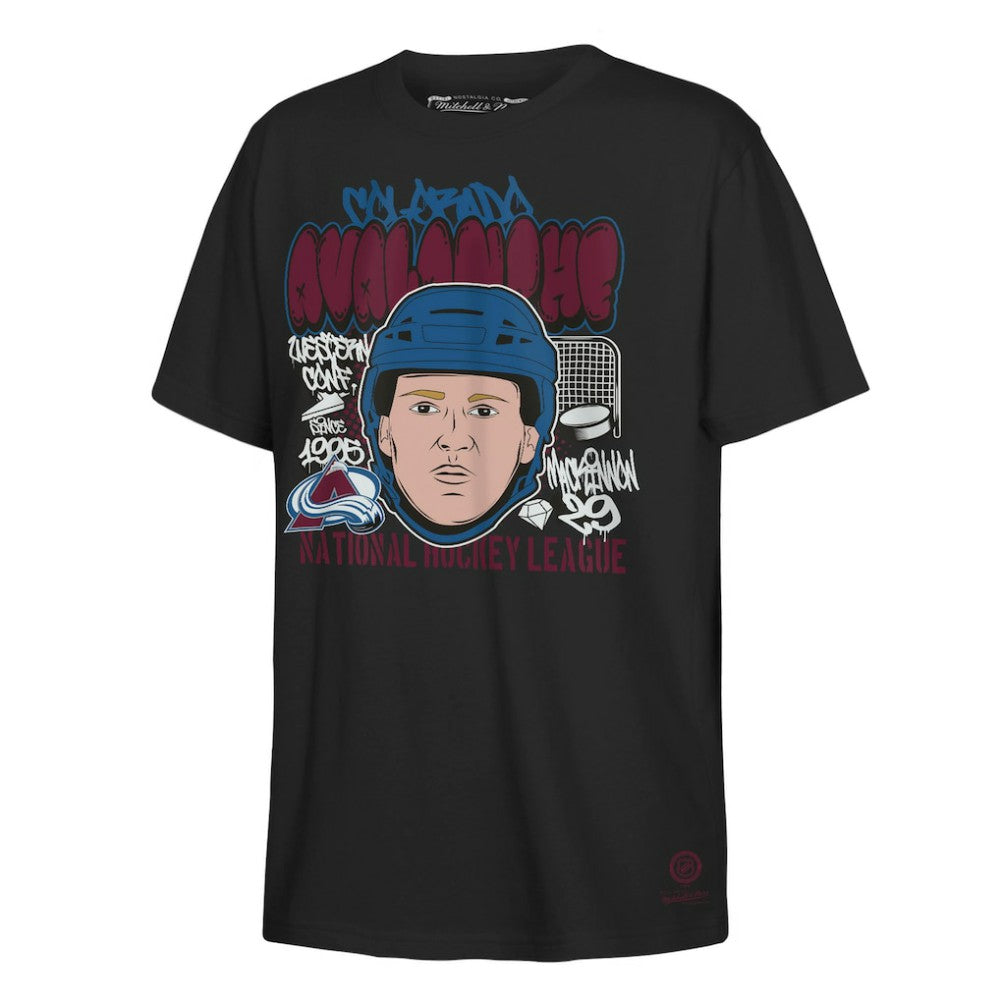 Nathan MacKinnon Colorado Avalanche Mitchell & Ness Youth Caricature T-Shirt - Black - NHL