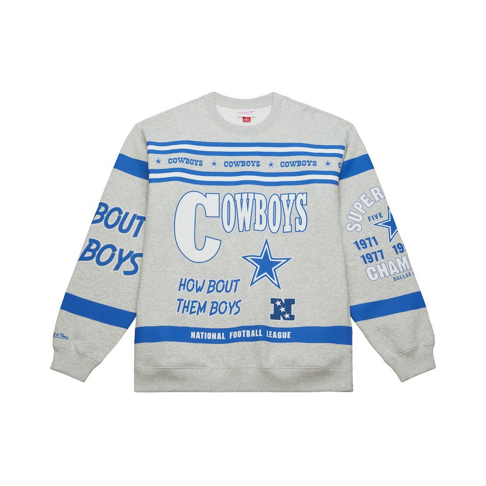Dallas Cowboys All Over Print Retro Fleece Sweatshirt Heather Gray | Mitchell & Ness