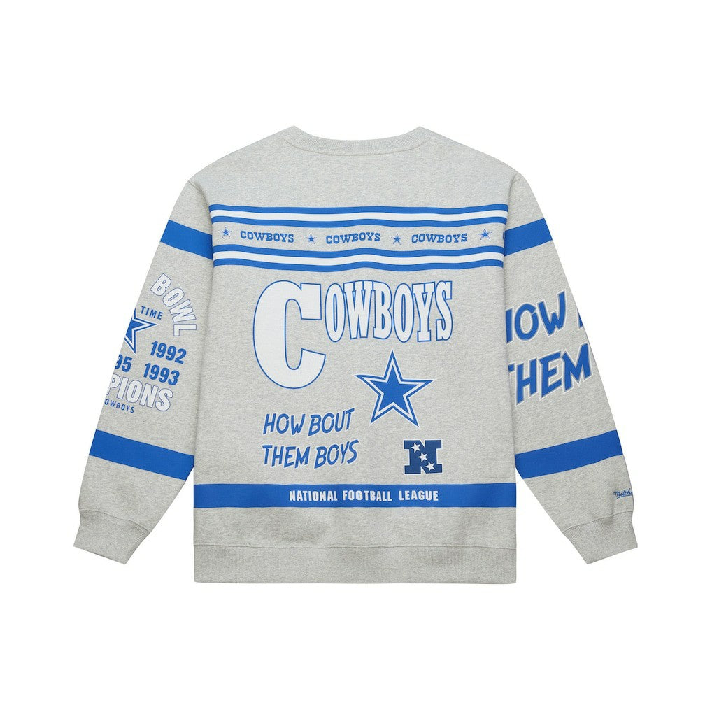 Dallas Cowboys All Over Print Retro Fleece Sweatshirt Heather Gray | Mitchell & Ness