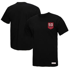 Tampa Bay Buccaneers Women's 50th Anniversary Shield Oversized Boyfriend T-Shirt Black | Mitchell & Ness