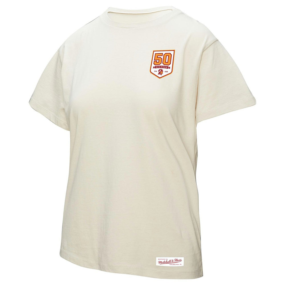 Tampa Bay Buccaneers Women's 50th Season Pirate Oversized Boyfriend T-Shirt Cream | Mitchell & Ness