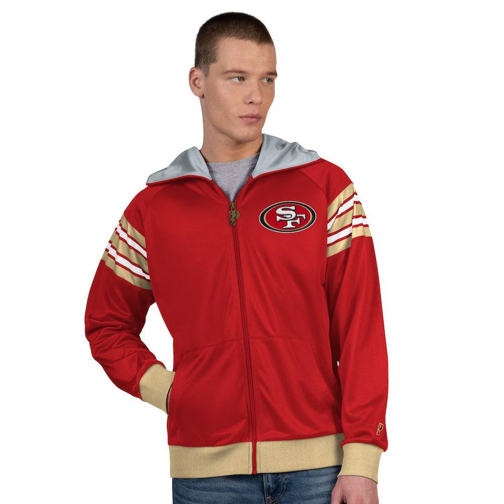 San Francisco 49ers Pro Player Helmet Full-Zip Hooded Track Jacket Scarlet/Gold | NFL