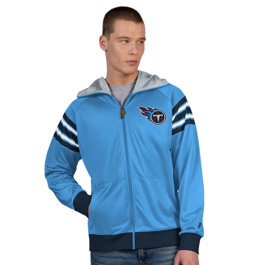 Tennessee Titans Pro Player Helmet Full-Zip Hooded Track Jacket Light Blue/Navy | NFL