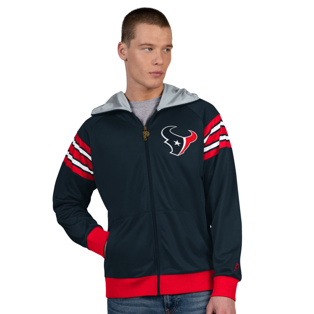 Houston Texans Pro Player Helmet Full-Zip Hooded Track Jacket Navy/Red | NFL