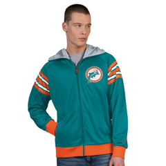 Miami Dolphins Pro Player Retro Helmet Full-Zip Hooded Track Jacket Aqua/Coral | NFL