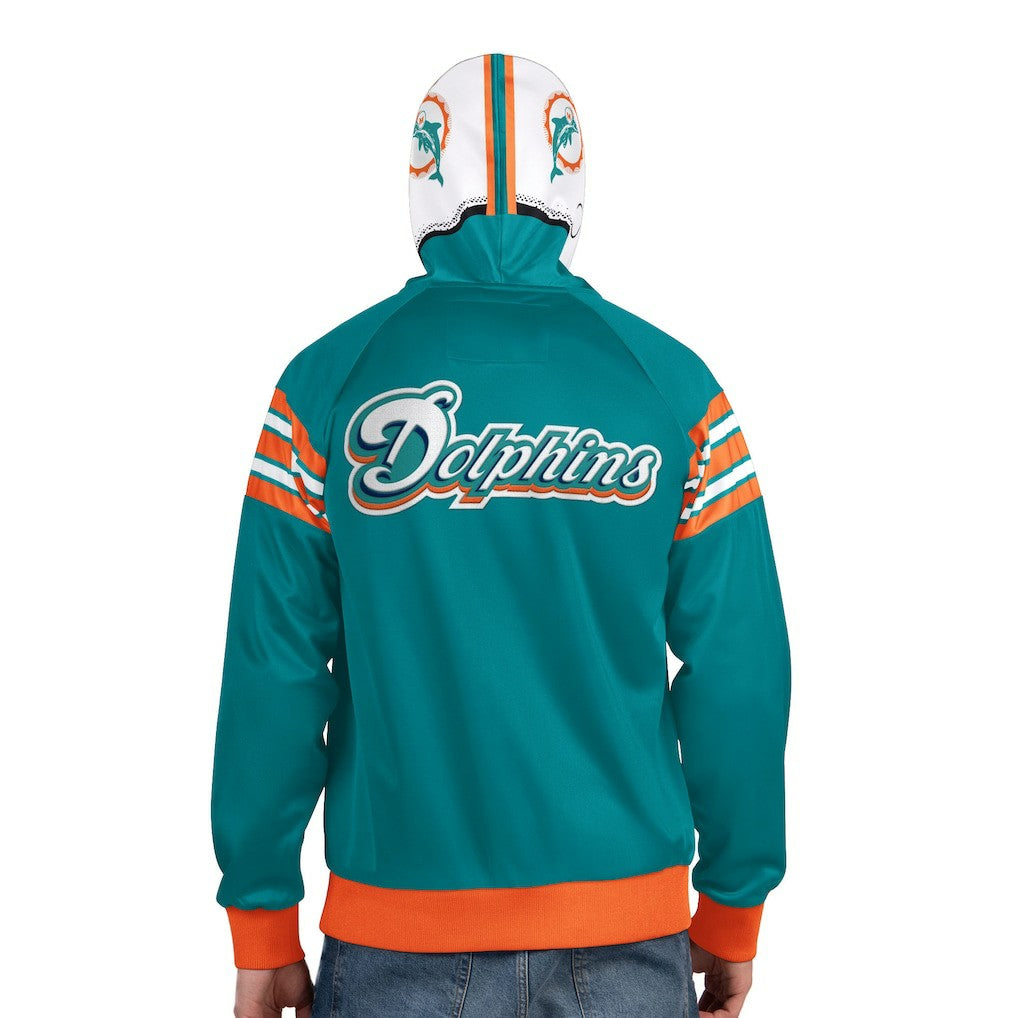 Miami Dolphins Pro Player Retro Helmet Full-Zip Hooded Track Jacket Aqua/Coral | NFL