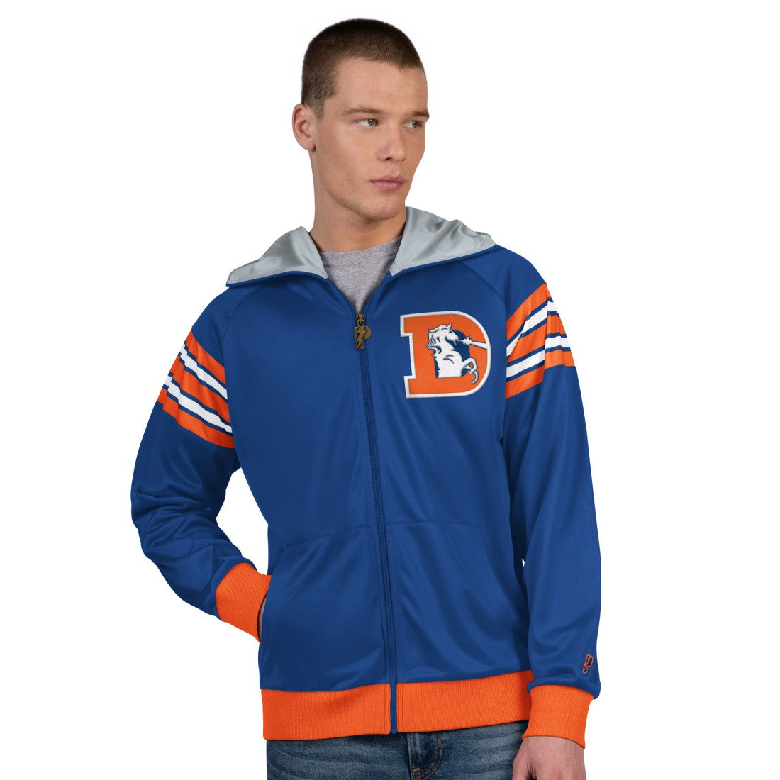 Denver Broncos Pro Player Retro Helmet Full-Zip Hooded Track Jacket Royal/Orange | NFL