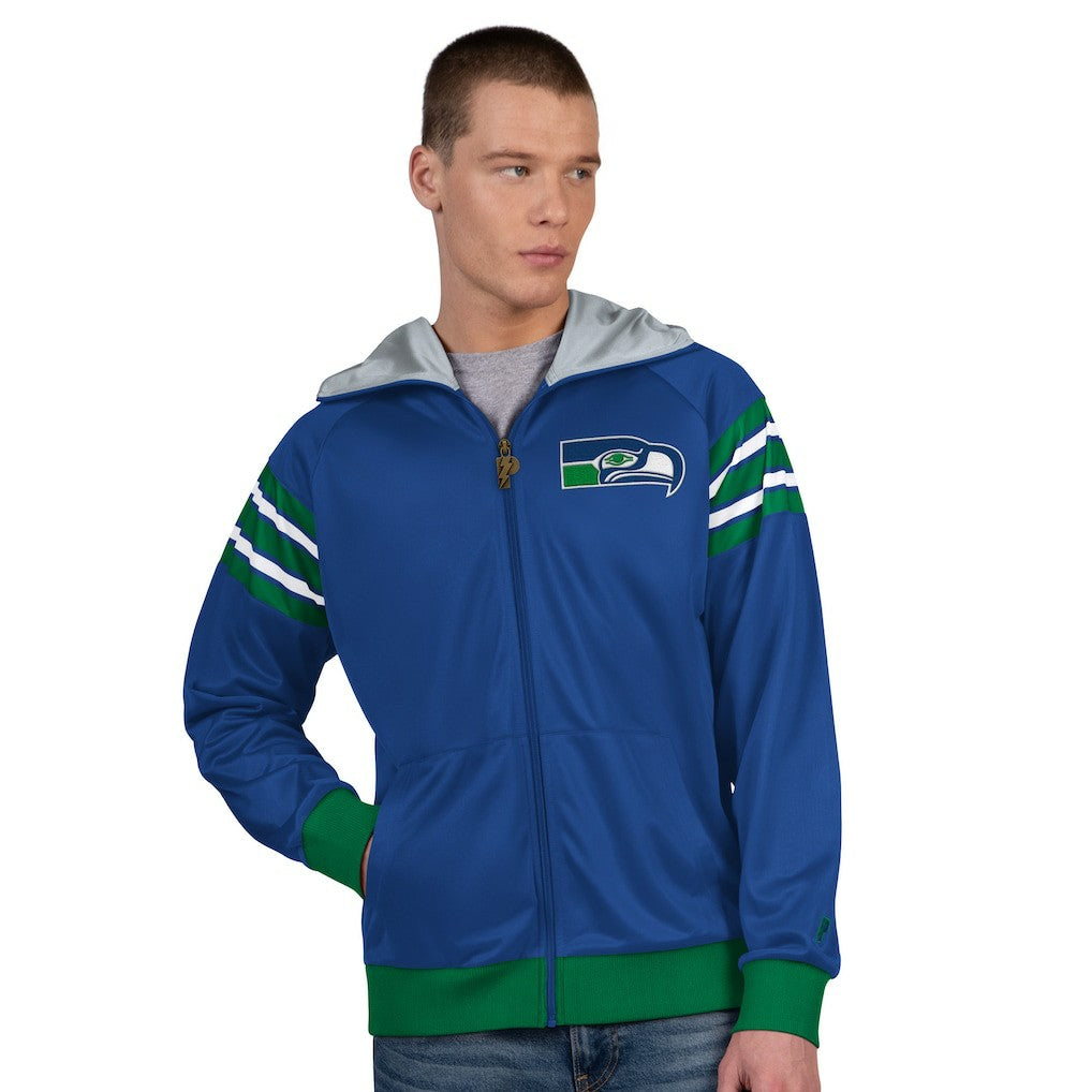 Seattle Seahawks Pro Player Retro Helmet Full-Zip Hooded Track Jacket Royal/Green | NFL